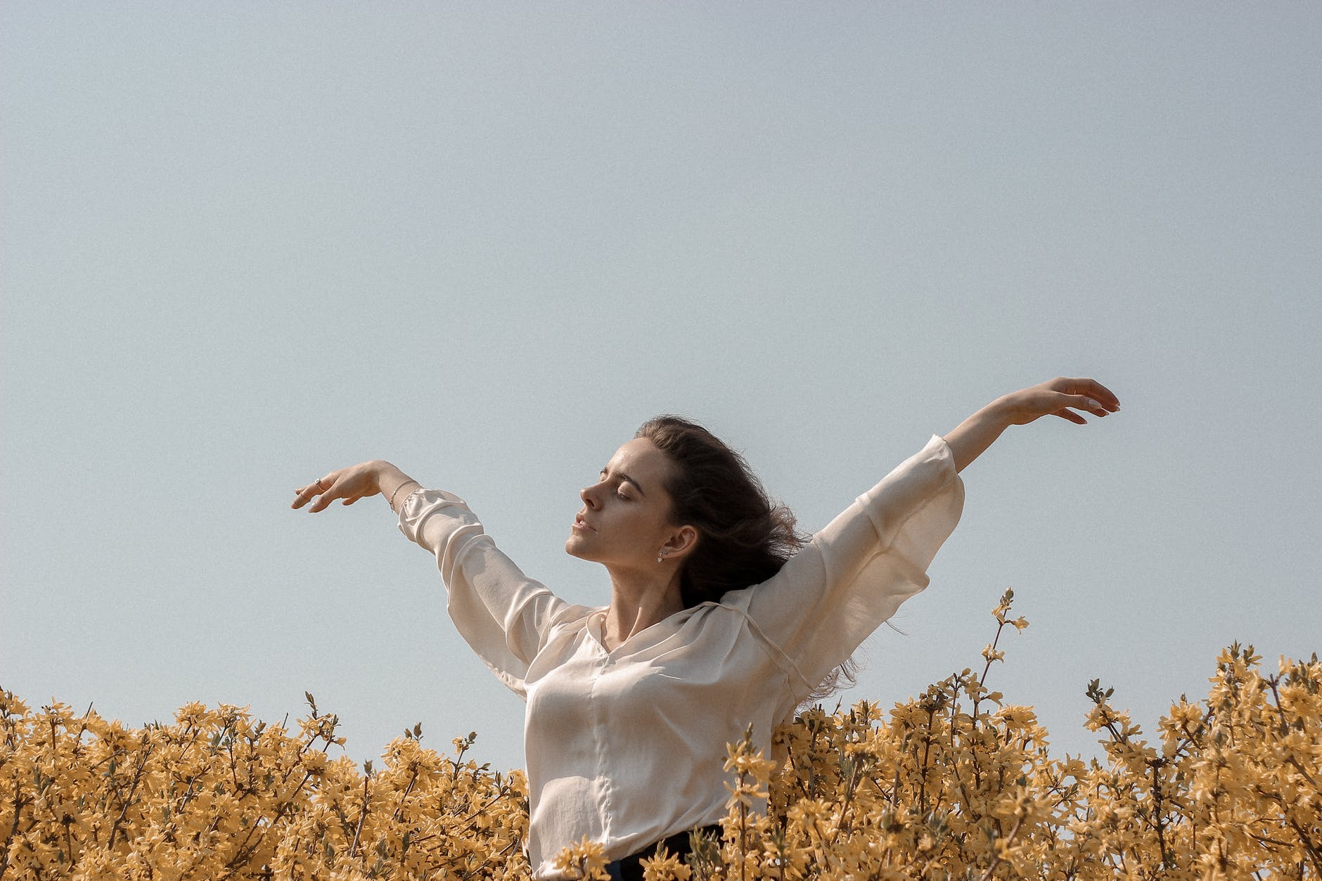 woman on a flower field